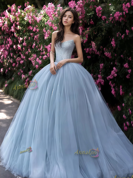 Shop 2025 ANNAKOO Light Blue Tulle A Line Beading Sweetheart Prom Dress Under 189