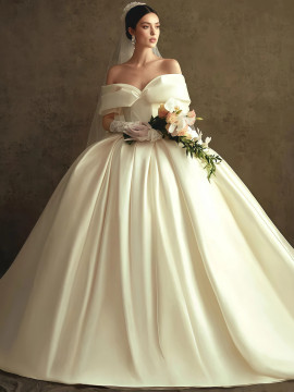 Shop 2025 ANNAKOO Satin Off The Shoulder Ball Gown Wedding Dress Under 299