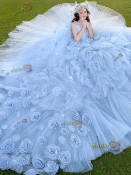 Shop 2025 ANNAKOO Blue Strapless Bow Layers A Line Tulle Prom Dress Under 339