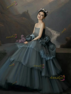 Shop 2025 ANNAKOO Green Ball Gown Strapless Tulle Layers Prom Dress Under 289