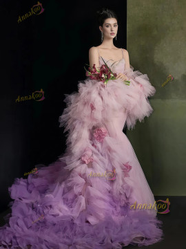 Shop 2025 ANNAKOO Pink Trumpet Mermaid Tulle Beading Prom Dress With Cape Under 298