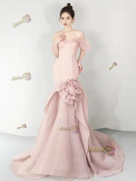 Shop 2025 ANNAKOO Pink Sweetheart Trumpet Mermaid Flowers Tulle Prom Dress Under 198