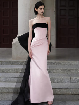 Shop 2025 ANNAKOO Pink & Black Satin Trumpet Mermaid Bow Prom Dress Under 179