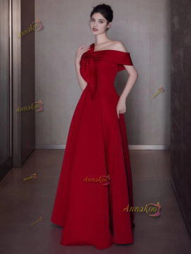 Shop 2025 ANNAKOO Off The Shoulder Satin Bow Burgundy Prom Dress Under 139