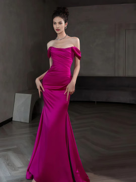Shop 2025 ANNAKOO Fuchsia Trumpet Mermaid Satin Off The Shoulder Prom Dress Under 139