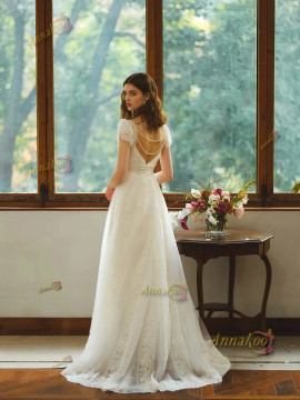 Shop 2025 ANNAKOO Short Sleeve Sweetheart Lace A Line Wedding Dress Under 189