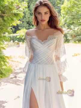 Shop 2025 ANNAKOO Long Sleeve Sweetheart A Line Chiffon Wedding Dress With Slit Under 178