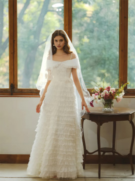 Shop 2025 ANNAKOO Off The Shoulder Layers Tulle Ruffles Wedding Dress Under 228
