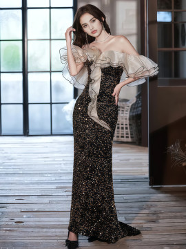 Shop 2025 ANNAKOO Ruffles Off The Shouler Sequin Trumpet Mermaid Prom Dress Under 156