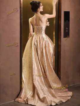 Shop 2025 ANNAKOO Champange Tulle Sweetheart Satin Print A Line Prom Dress Under 189