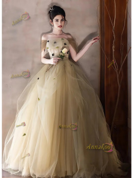 Shop 2025 ANNAKOO Off The Shoulder Tulle Green Flowers Lace Up Prom Dress Under 178