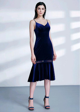 In Stock Fleece Spaghetti Straps Royal Blue Sheath/Column Cocktail Dress