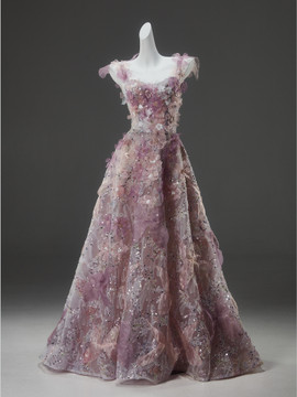 Shop 2025 ANNAKOO Purple Flowers Tulle Tie Shoulder A Line Prom Dress Under 399