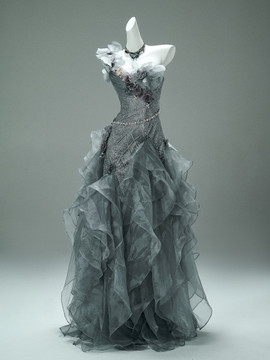 Shop 2025 ANNAKOO Gray Sliver One Shoulder A Line Beading Flower Prom Dress Under 398