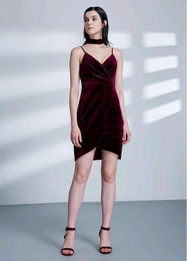 In Stock Fleece Spaghetti Straps Hi-lo Sheath/Column Cocktail Dress
