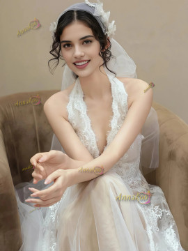 Shop 2025 ANNAKOO V Neck Champagne Lace A Line Tulle Wedding Dress Under 189