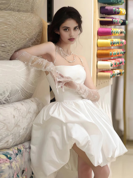 Shop 2025 ANNAKOO Strapless Short Mini Satin A Line Wedding Dress Under 129