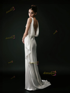 Shop 2025 ANNAKOO Satin V Neck Trumpet Mermaid Backless Wedding Dress Under 158
