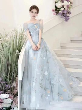 Shop 2025 ANNAKOO Floral Print Tulle A Line Off The Shoulder Prom Dress Under 189