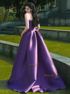 Shop 2025 ANNAKOO Satin Ruched A Line Purple Prom Dress With Pockets Under 157