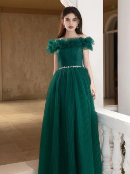 Shop 2025 ANNAKOO Green Ruffles A Line Tulle Flower Prom Dress Under 139