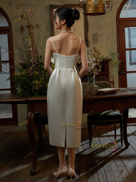 Shop 2025 ANNAKOO Spaghetti Straps Satin Sheath Column Wedding Dress With Slit Under 167