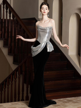 Shop 2025 annakoo Silver Sequin Black Trumpet Mermaid Ruched Prom Dress Under 169