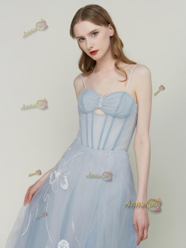 Shop 2025 ANNAKOO Light Blue Tulle Flower Keyhole A Line Prom Dress Under 178
