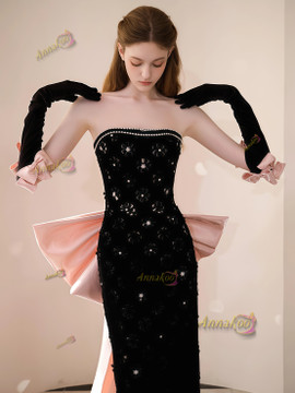 Shop 2025 ANNAKOO Beading Strapless Sheath Column Pink Bow Prom Dress Under 198