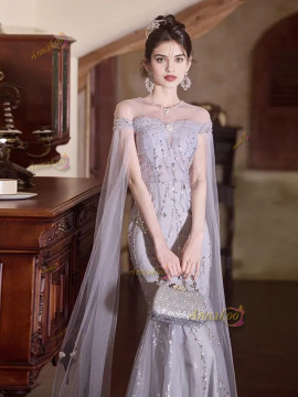 Shop 2025 ANNAKOO Lavender Tulle Trumpet Mermaid Sparkle Prom Dress Under 159