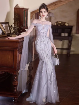 Shop 2025 ANNAKOO Lavender Tulle Trumpet Mermaid Sparkle Prom Dress Under 159