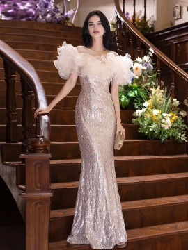 Shop 2025 ANNAKOO Off The Shoulder Ruffles Trumpet Mermaid Sequin Prom Dress Under 159