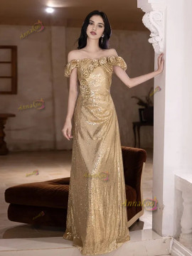 Shop 2025 ANNAKOO Champagne Tulle Sequin A Line Flower Prom Dress Under 148