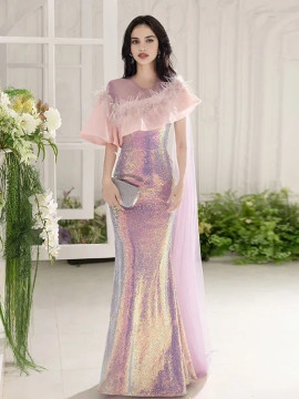 Shop 2025 ANNAKOO Ombre Sequin Trumpet Mermaid Scoop Feather Prom Dress Under 149