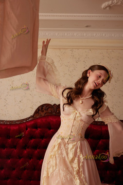 Shop 2025 ANNAKOO Long Sleeves Pink Lace Vintage Tea Length Tulle Wedding Dress Under 178