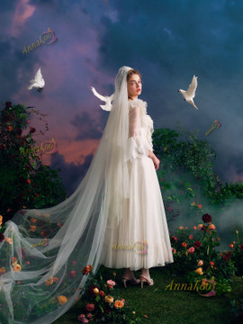 Shop 2025 ANNAKOO Puffy Sleeves Tulle Ankle Length A Line Ruffles Wedding Dress Under 189