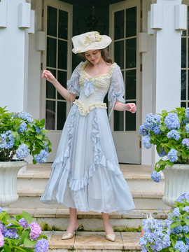 Shop 2025 ANNAKOO Blue Ruffles Chiffon Short Sleeve Tie Square Prom Dress Under 178