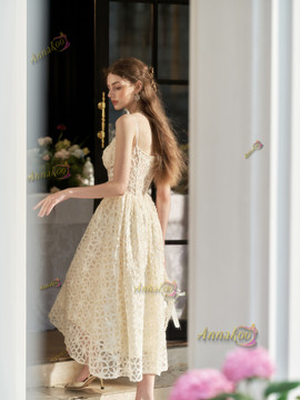 Shop 2025 ANNAKOO Ivory Lace Spaghetti Straps Ankle Length Prom Dress Under 138