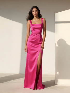 Shop 2025 ANNAKOO Straps Trumpet Mermaid Satin Hot Pink Prom Dress With Slit Under 139