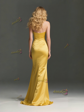 Shop 2025 ANNAKOO Yellow Sweetheart Ruffles Flower Satin Trumpet Mermaid Prom Dress With Slit Under 179