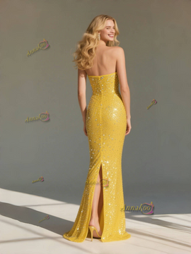 Shop 2025 ANNAKOO Yellow Strapless Bow Trumpet Mermaid Sequin Prom Dress Under 289