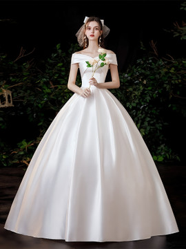 Shop 2025 ANNAKOO Off The Shoulder Ruched Satin A Line Wedding Dress Under 169
