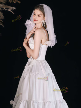 Shop 2025 ANNAKOO Satin Flower Spaghetti Straps A Line Wedding Dress Under 167