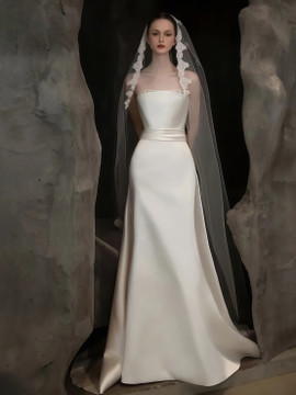 Shop 2025 ANNAKOO Strapless Trumpet Mermaid Sleeveless Satin Wedding Dress Under 189