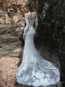 Shop 2025 ANNAKOO Long Sleeve Trumpet Mermaid Lace Simple Wedding Dress Under 178