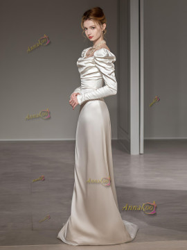 Shop 2025 Annakoo Long Sleeve Square Satin Trumpet Mermaid Wedding Dress Under 189