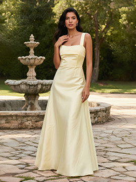 Shop 2025 ANNAKOO Yellow Square Straps A Line Satin Prom Dress Under 148