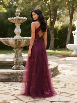 Shop 2025 ANNAKOO Grape Sequin One Shoulder Tulle Prom Dress Under 178