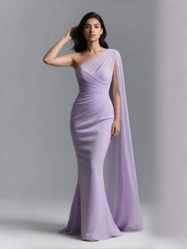 Shop 2025 ANNAKOO Lavender One Shoulder Shawl Trumpet Mermaid Prom Dress Under 139