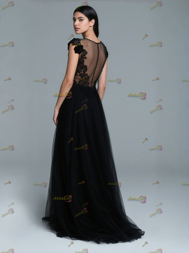 Shop 2025 ANNAKOO V Neck Black Tulle A Line Lace Flower Wedding Dress With Slit Under 287